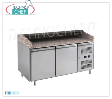 Banco Pizza Refrigerato 2 PORTE, Piano in GRANITO, ECOLOGICO Classe C BANCO PIZZA REFRIGERATO con 2 PORTE, piano in GRANITO, temperatura -2°/+8°C, Ventilato, Gas R600a ECOLOGICO in Classe C, V 230/1, Kw 0,235, Peso 233 Kg, dim.mm.1510x800x1000h.