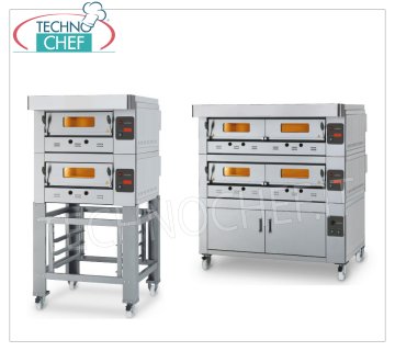 Forno pizza modulare a gas, Linea ECO GAS, camera per 12 pizze da cm 123x93 con piano in refrattario Forno pizza a gas MODULARE, per 12 pizze, versione con FRONTALE INOX, CAMERA da mm 1230x930x150h con PIANO in REFRATTARIO, potenza termica 24000 Kcal/h, Peso 240 Kg, dimensioni esterne mm 1600x1420x520h