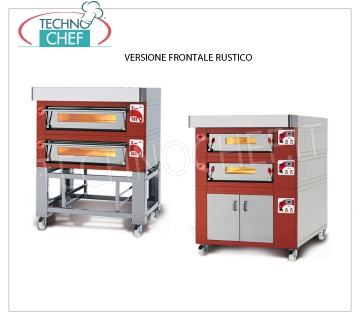 Forno pizza modulare elettrico, Linea EURO CLASSIC, camera interamente in refrattario per 12 pizze Forno pizza elettrico MODULARE, per 12 pizze diam. 300 mm, versione con FRONTALE RUSTICO, CAMERA COMPLETAMENTE in REFRATTARIO da mm 1230x930x170h, V.400/3, Kw.12,5, Peso 260 Kg, dimensioni esterne mm 1620x1260x400h