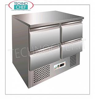 Forcar - Tavolo Refrigerato con 4 cassetti, Temp.+2°/+8°C, lt.240, Statico, Classe C, mod.G-S9014D Tavolo Banco refrigerato con 4 Cassettti, Professionale, capacità 240 lt, temperatura +2°/+8°C, refrigerazione statica con agitatore, ECOLOGICO in Classe C, Gas R600a, V.230/1, Kw 0,155, Peso 89 Kg, dim.mm.900x700x850h