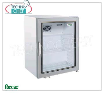 Forcar - Vetrina Frigo per Bibite, 1 Porta, cap.96 bottiglie, Statico,Temp.+2°+8°C, Classe B, Mod.G-SC100G Armadio Frigorifero per Bibite-Bevande professionale, Linea Snack, 1 porta vetro, struttura esterna in lamiera bianca, Statico, temperatura +2°/+8°C, capacità 96 bottiglie, Classe B, V.230/1, Kw.0,085, Peso 46 Kg, dim.mm.620x543x690h