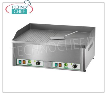 FIMAR - Fry Top Elettrico Professionale da Banco,Piastra 1/2 Rigata 1/2 Liscia,Mod.FRY2LR FRY TOP ELETTRICO da tavolo, DOPPIO MODULO con COMANDI INDIPENDENTI, PIASTRA in ACCIAIO SABBIATO, metà LISCIA e metà RIGATA, CONTROLLO TERMOSTATICO da 50° a 300°C, V 400/3+N, Kw 6,00, dimensioni est. mm 665x570x300h