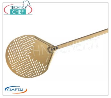 Pala pizza tonda forata in alluminio, Linea Gold, lunghezza manico cm 180 Pala pizza tonda forata in alluminio, Linea Gold, leggera, scorrevole e resistente, diametro 330 mm, lunghezza manico 1800 mm.