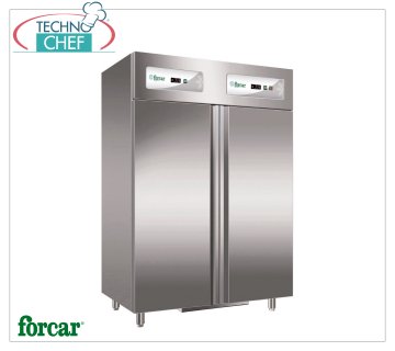 Forcar - Armadio Frigo-Freezer Combinato INOX 304, 2 Porte, 2 temperature, mod.G-GN1200DT Armadio Frigorifero/Congelatore Combinato 2 Porte Professionale, doppia temperature -2°/+8°C, -18°/-22°C, lt.552+552, con ventilatore e convogliatore d'aria interno, Gas R290, Gastronorm 2/1, Kw.0,260+0,510, Peso 195 Kg, dim.mm.1340x830x2010h