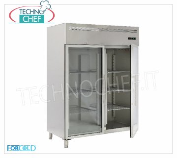 Forcold - Armadio Refrigerato Ventilato, 2 porte, lt.1300, Temp.-2°/+8°C, Classe C, mod.G-GN1410TNG-FC Armadio Frigorifero Professionale, 2 porte vetro, lt.1.300, Temp.-2°/+8°C, Ventilato, Gas R290, Classe C, Gastronorm 2/1, V.230/1, Kw.0,508, Peso 206 Kg, dim.mm.1480x830x2010h