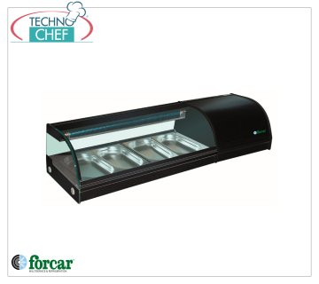 Forcar - Vetrina Espositiva Refrigerata per Sushi, capacità 4 bacinelle GN 1/3 h 40 mm, mod.G-SSS1200 Vetrina Espositiva Refrigerata per Sushi, capacità 4 bacinelle GN 1/3, Classe B, temperatura +0°/+6°C, V.230/1, Kw.0,16, dim.mm.1200x415x300h