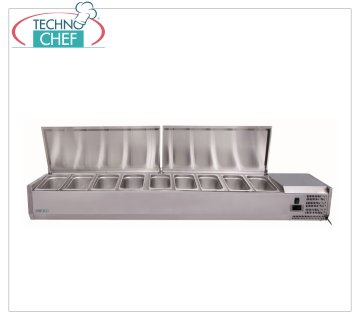 Vetrina Portaingredienti Pizza Inox, Refrigerata, Lunga cm 200, per 9 bacinelle GN 1/3