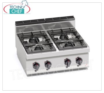 TECHNOCHEF - CUCINA a GAS 4 FUOCHI TOP, Kw.28, Mod.G7F4BP CUCINA a GAS 4 FUOCHI  TOP, BERTO'S, Linea MACROS 700, Serie MAX POWER, potenza termica Kw.28,00, Peso 51 Kg, dim.mm.400x700x290h