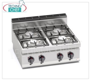 TECHNOCHEF - CUCINA a GAS 4 FUOCHI TOP, Kw.21,5, Mod.G7F4BPW CUCINA a GAS 4 FUOCHI  TOP, BERTO'S, Linea MACROS 700, Serie ECO POWER, potenza termica Kw.21,5, Peso 35 Kg, dim.mm.800x700x290h