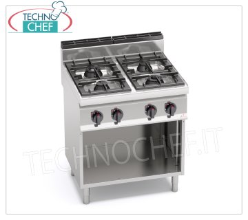 TECHNOCHEF - CUCINA a GAS 4 FUOCHI su VANO a GIORNO, Kw.28,00, Mod.G7F4MP CUCINA a GAS 4 FUOCHI su VANO a GIORNO, BERTO'S, Linea MACROS 700, Serie MAX POWER, potenza termica Kw.28,00, Peso 65 Kg, dim.mm.800x700x900h