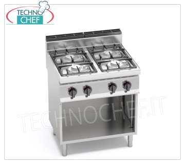 TECHNOCHEF - CUCINA a GAS 4 FUOCHI su VANO a GIORNO, Kw.21,5, Mod.G7F4MPW CUCINA a GAS 4 FUOCHI su VANO a GIORNO, BERTO'S, Linea MACROS 700, Serie ECO POWER, potenza termica Kw.21,5, Peso 52 Kg, dim.mm.800x700x900h