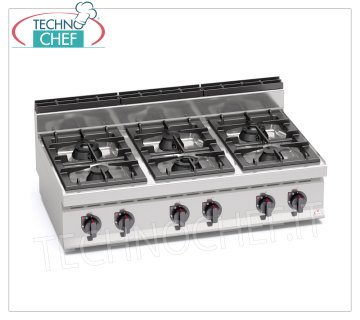 TECHNOCHEF - CUCINA a GAS 6 FUOCHI TOP, Kw.42, Mod.G7F6BP CUCINA a GAS 6 FUOCHI  TOP, BERTO'S, Linea MACROS 700, Serie MAX POWER, potenza termica Kw.42,00, Peso 67 Kg, dim.mm.1200x700x290h