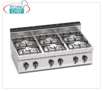 TECHNOCHEF - CUCINA a GAS 6 FUOCHI TOP, Kw.33,5, Mod.G7F6BPW CUCINA a GAS 6 FUOCHI  TOP, BERTO'S, Linea MACROS 700, Serie ECO POWER, potenza termica Kw.33,5, Peso 49 Kg, dim.mm.1200x700x290h