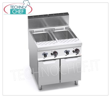 Technochef - CUOCIPASTA a GAS su MOBILE,  2 Vasche da  40+40 lt., Linea MAXIMA 900, Mod.G9CP80 CUOCIPASTA a GAS su MOBILE, BERTO'S, Linea MAXIMA 900,  2 Vasche  da lt.40+40, comandi indipendenti, potenza termica Kw.24,00, Peso 94 Kg, dim.mm.800x900x900h