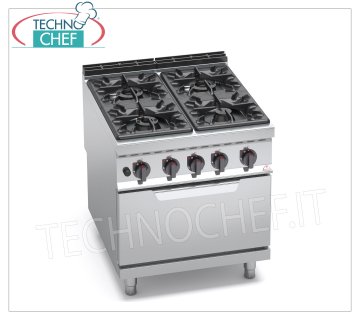 TECHNOCHEF - CUCINA a GAS 4 FUOCHI su FORNO a GAS GN 2/1,  mod. G9F4+FG CUCINA a GAS 4 FUOCHI su FORNO a GAS GN 2/1, BERTOS  Linea MAXIMA 900, Serie HIGH POWER, potenza termica tot. Kw.42,3, Peso 149 Kg, dim.mm.800x900x900h