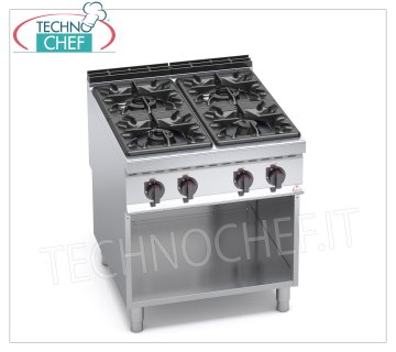 TECHNOCHEF - CUCINA a GAS 4 FUOCHI su VANO a GIORNO, mod. G9F4M CUCINA a GAS 4 FUOCHI su VANO a GIORNO, BERTOS  Linea MAXIMA 900, Serie HIGH POWER, potenza termica Kw.34,5, Peso 104 Kg, dim.mm.800x900x900h