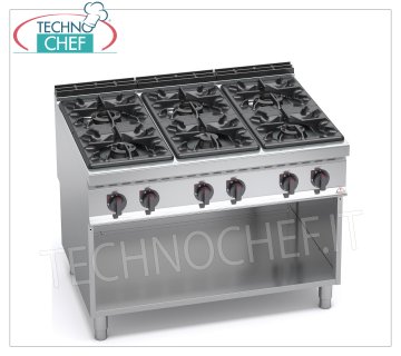 TECHNOCHEF - CUCINA a GAS 6 FUOCHI su VANO a GIORNO,  mod. G9F6M CUCINA a GAS 6 FUOCHI su VANO a GIORNO, BERTOS  Linea MAXIMA 900, Serie HIGH POWER, potenza termica Kw.53,5, Peso 140 Kg, dim.mm.1200x900x900h