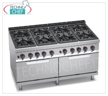 TECHNOCHEF - CUCINA a GAS 8 FUOCHI su 2 FORNI a GAS GN 2/1,  mod. G9F8+2FG CUCINA a GAS 8 FUOCHI su 2 FORNI a GAS GN 2/1, BERTOS  Linea MAXIMA 900, Serie HIGH POWER, potenza termica tot. Kw.84,6, Peso 260  Kg, dim.mm.1600x900x900h