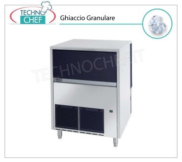 MACCHINA GHIACCIO GRANULARE da 155 Kg/24h, DEPOSITO 40 kg Fabbricatore di ghiaccio granulare, deposito 40Kg, esterno inox, raffreddato ad aria, V 230/1, Kw 0,65, resa 155 Kg/24 ore, dimensioni mm 738x690x920h, peso Kg 85.