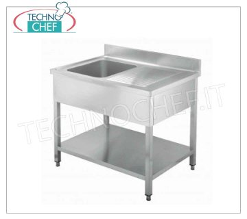 Lavello inox professionale, 1 vasca, 1 gocciolatoio a destra, Linea 700