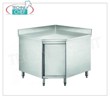 Tavolo armadiato inox ad angolo con porta a battente ed alzatina, Linea 600 Tavolo armadiato inox ad angolo con porta a battente ed alzatina, Linea 600, dim.mm 900x900x600x950h