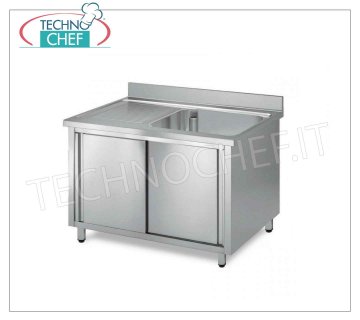 Lavello inox professionale armadiato 1 vasca con gocciolatoio a sinistra, Linea 700