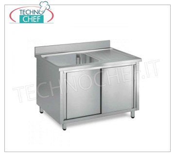 Lavello inox professionale armadiato 1 vasca con gocciolatoio a destra, Linea 700