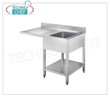 Lavello professionale inox, 1 vasca, 1 gocciolatoio a sinistra a sbalzo, Linea 700