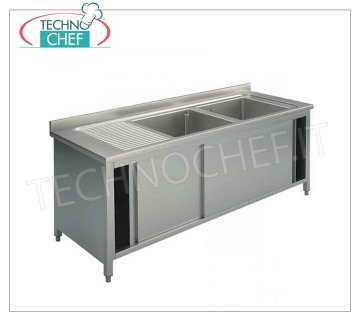 Lavello inox professionale 2 vasche con gocciolatoio a sinistra, Linea 700