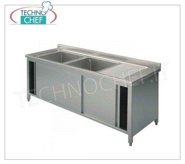 Lavello 2 vasche con gocciolatoio a destra, dimensioni mm. 1600x700x950h