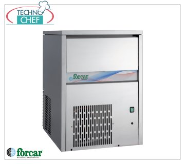 FORCAR - FABBRICATORE DI GHIACCIO in CUBETTI PIENI, resa 60 Kg/24 ore, DEPOSITO 40 kg, Professionale Produttore di ghiaccio a cubetti pieni, resa 60 Kg/24 ore, deposito 40 Kg, esterno inox, Versione con raffreddamento ad aria, V 230/1, Kw 0,78, dimensioni mm 740x605x915h