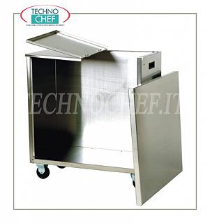 TRAMOGGIA INOX CARRELLATA, con APERTURA FRONTALE a SERRANDA, mod.TR Tramoggia su ruote per farina in acciaio inox, apertura frotale a serranda per l'inserimento di 2 sacchi da 25 kg, dim. 380x720x760h