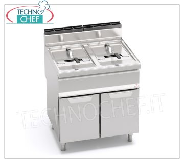 TECHNOCHEF - FRIGGITRICE a GAS su MOBILE, 2 vasche da lt.15+15, Mod.GL15+15M FRIGGITRICE a GAS su MOBILE, BERTOS, Linea MACROS, Serie TURBO, 2 vasche indipendenti da lt.15+15, potenza termica Kw.25,4, Peso 60 Kg, dim.mm.800x700x900h