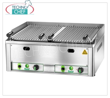 Fimar - GRIGLIA PIETRA LAVICA a GAS, DOPPIO modulo TOP, Mod.GL66 Griglia pietra lavica a gas, doppio modulo top con comandi indipendenti completo di due griglie carne, potenza termica 13 Kw, dimensioni mm. 660x540x220h.