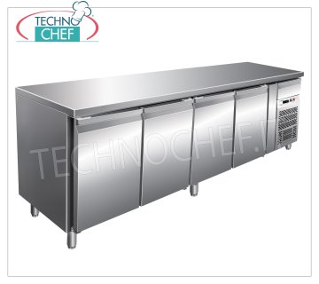 Forcar - Tavolo Refrigerato Frigor 4 Porte, Temp.-2°/+8°C, lt.553, Ventilato, Classe C, G-GN4100TN Tavolo Banco refrigerato 4 PORTE e cassetto neutro, Professionale, capacità 553 litri, temperatura -2°/+8°C, refrigerazione ventilata, Gastronorm 1/1, ECOLOGICO in Classe C, Gas R290,  V.230/1, Kw.0,26, Peso 153 Kg, dim.mm.2230x700x8600h