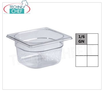 Bacinelle  Gastronorm GN 1/6 in policarbonato Bacinella gastro-norm 1/6 in policarbonato, capacità lt.1,0, dim.mm.176 x 162 x 65 h