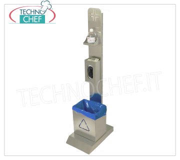 Piantana Porta Dispenser Gel Igienizzante Disinfettante Mani, Porta Guanti e Cestino Piantana Colonnina porta dispenser per gel igienizzante disinfettante mani, realizzata in acciaio inox 430, completa di porta guanti e cestino, dim.mm.310x460x1350h