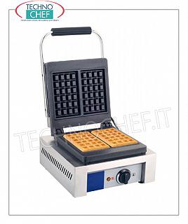 MACCHINA per WAFFLE con PIASTRA di COTTURA in GHISA Macchina per Waffle con piastra di cottura in ghisa, controllo termostatico della temperatura, V 230/1, Kw 1,5, peso 28 Kg, dim.mm.480x320x226h