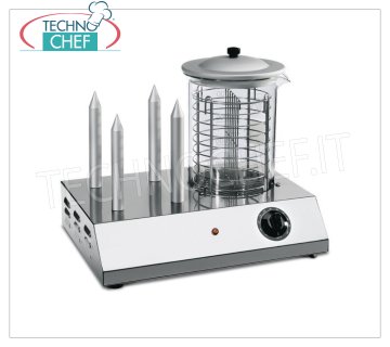 TECHNOCHEF - Macchina per Hot Dog con 4 Punzoni e cilindro scalda Würstel , Mod.HOTDOGY09/4 Hot Dog Machine con 4 PUNZONI Scaldapanini e cilindro Scalda Würstel a vapore, capacità 30  würstel,  Potenza regolabile con simostato, V.230/1, Kw.0,6, Peso 9,5 Kg, dim.mm.450x320x365h