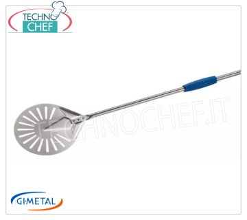 Gi-Metal -  Palettino pizza forato in acciaio inox, Linea Azzurra, lunghezza manico cm 150 Palino pizza forato in acciaio inox, Linea Azzurra, leggera, scorrevole e resistente, diametro 170 mm, lunghezza manico 1500 mm.