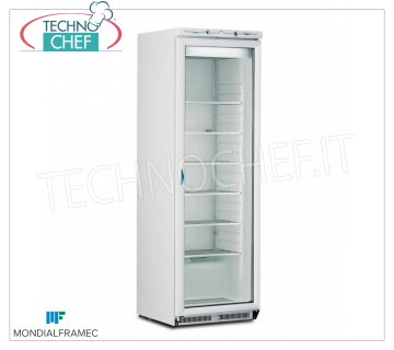 MONDIAL FRAMEC - Armadio Congelatore-Freezer 1 porta vetro, lt.360, Classe D, Mod.ICEPLUSN40 Armadio Congelatore-Freezer 1 porta vetro, struttura esterna in lamiera d'acciaio bianca, capacità 360 lt, temperatura -15°/-25°C, STATICO con EVAPORATORE a GRIGLIE FISSE con CATTURA BRINA, Classe D, V.230/1, Kw 0,52, Peso 95 Kg, dim.mm.600x620x1880h