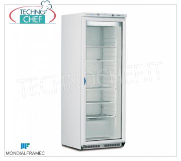 MONDIAL FRAMEC - Armadio Congelatore-Freezer 1 porta vetro, lt.580, Mod.ICEPLUSN60 Armadio Congelatore-Freezer 1 porta vetro, struttura esterna in lamiera d'acciaio bianca, capacità 580 lt, temperatura -15°/-25°C, STATICO con EVAPORATORE a GRIGLIE FISSE con CATTURA BRINA, V.230/1, Kw 0,82, Peso 125 Kg, dim.mm.775x740x1880