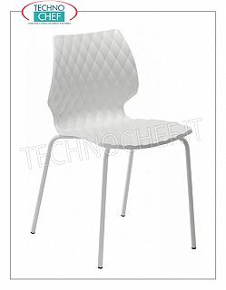 Sedie SEDIA con SCOCCA in POLIPROPILENE colore BIANCO, telaio a 4 gambe in tubolare di ACCIAIO VERNICIATO BIANCO, collezione UNI di METALMOBIL, dim.mm.470x530x790h