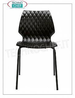 Sedie SEDIA con SCOCCA in POLIPROPILENE colore NERO, telaio a 4 gambe in tubolare di ACCIAIO VERNICIATO NERO, collezione UNI di METALMOBIL, dim.mm.470x530x790h