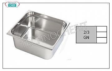 Bacinelle Gastronorm GN 2/3 in acciaio inox Bacinella Gastro-norm 2/3, inox 18/10, dim.mm 353 x 325 x 20 h