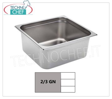 Bacinelle Gastronorm GN 2/3 in acciaio inox Bacinella Gastro-norm 2/3, inox 18/10, dim.mm 353 x 325 x 20 h