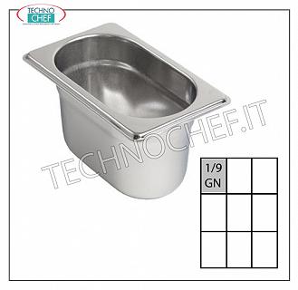 Bacinelle Gastronorm GN 1/9 in acciaio inox Bacinella gastro-norm 1/9, inox 18/10, Capacità lt.0,6, dim.mm.176 x 108 x 65 h