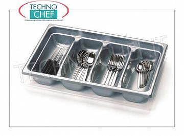 Contenitori posate Portaposate a 4 scomparti in polietilene alimentare, dim.mm.530x325x95h