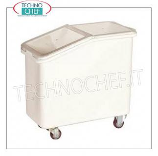 Tramogge su ruote per farina e zucchero Tramoggia sottobanco carrellata in polietilene bianco, con coperchio scorrevole in policarbonato trasparente, capacità lt.102, dim.mm.740X420X710h