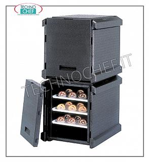 Contenitori isotermici per bacinelle Gastronorm Contenitore isotermico in polipropilene, apertura frontale con 5 guide per inserimento teglie pizza/pasticceria (mm 600x400), dim. interne mm 620x405x510h